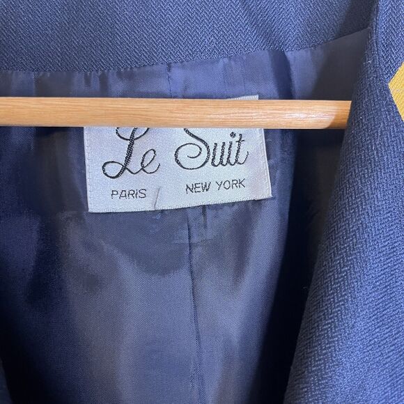 Le Suit Vintage Blue Yellow Oversize Blazer Jacket Pocket Square 23x27 - Picture 5 of 7